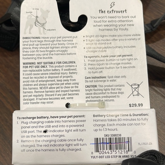 NWT Youly Extrovert LED Dog Harness XS/S (16-20” chest) *Benefits Animal Rescue* - Picture 3 of 9